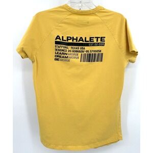 ALPHALETE PERFORMANCE FIT T‎ SHIRT Men's Size Small Yellow -Back Barcode Graphic